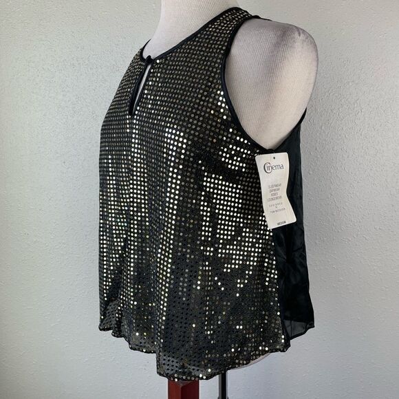 NWT Cunema Gold Sequined and Black Dress Tank Top Size M - Picture 4 of 9